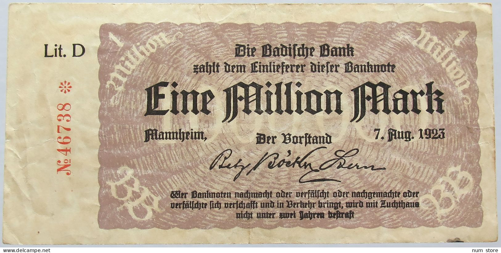 GERMANY 1 MILLION MARK 1923 MANNHEIM #alb004 0245 - 1 Miljoen Mark