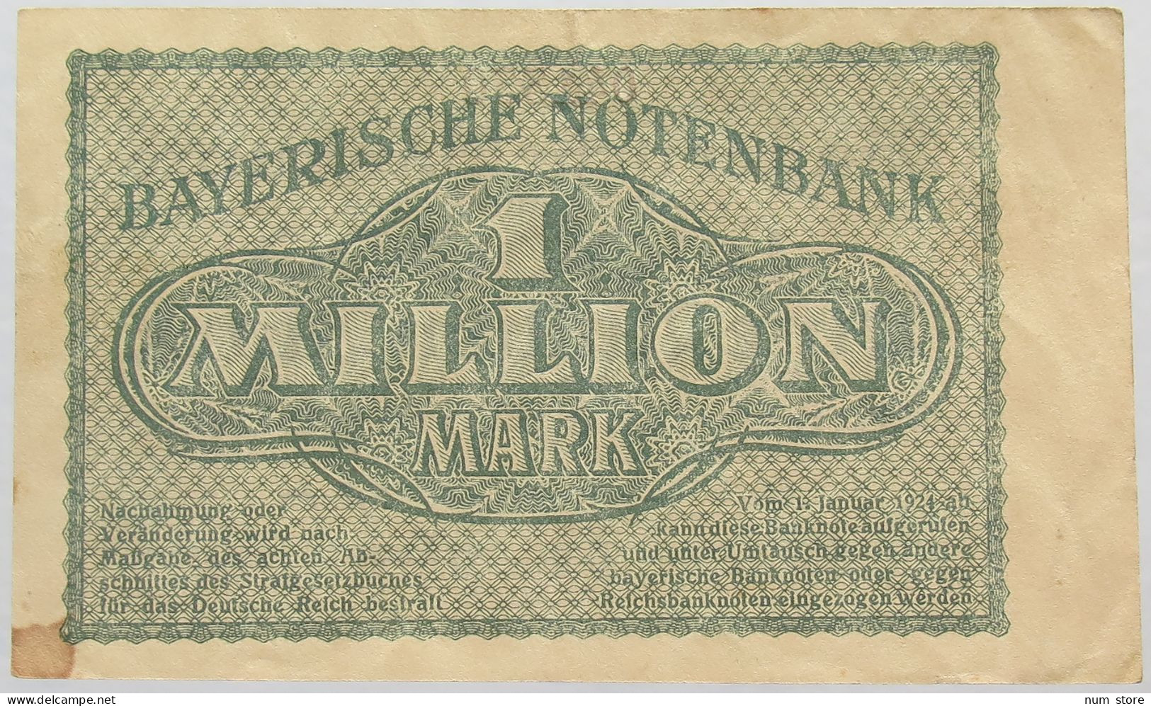 GERMANY 1 MILLION MARK 1923 BAYERN #alb008 0127 - 1 Mio. Mark