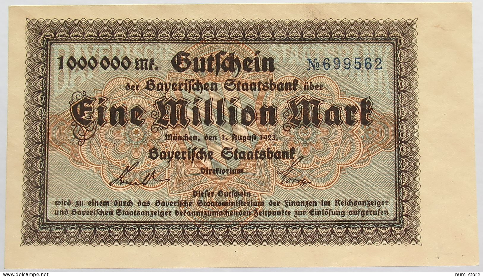 GERMANY 1 MILLION MARK 1923 BAYERN #alb008 0055 - 1 Miljoen Mark