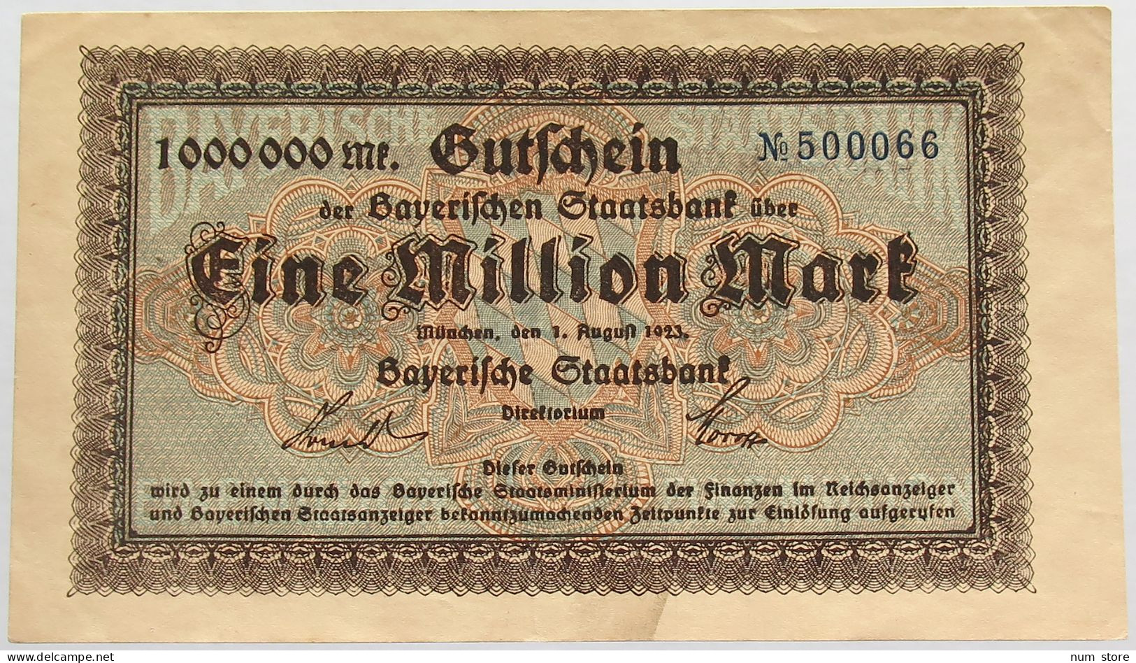 GERMANY 1 MILLION MARK 1923 BAYERN #alb008 0053 - 1 Mio. Mark