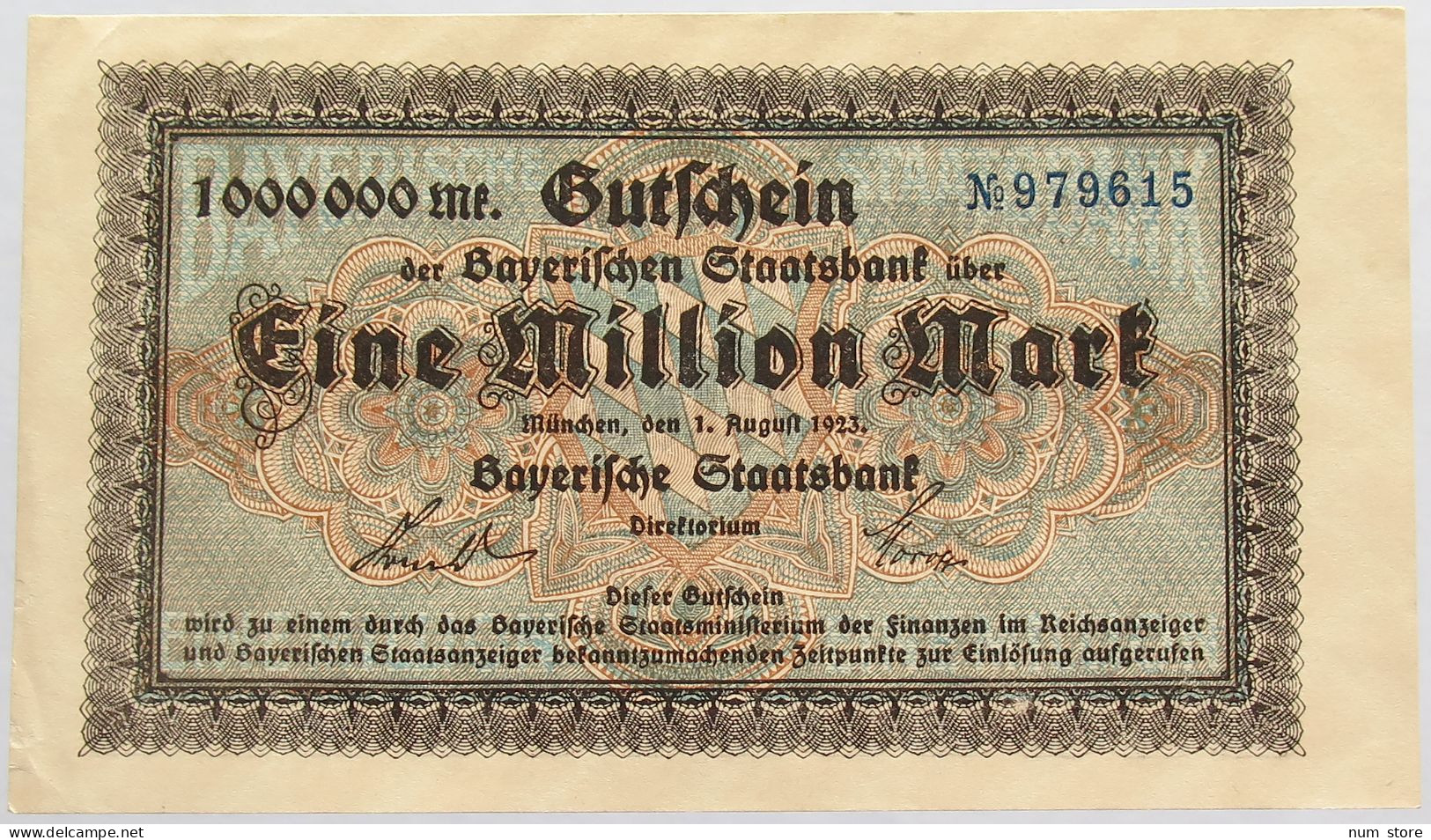 GERMANY 1 MILLION MARK 1923 BAYERN #alb008 0037 - 1 Mio. Mark