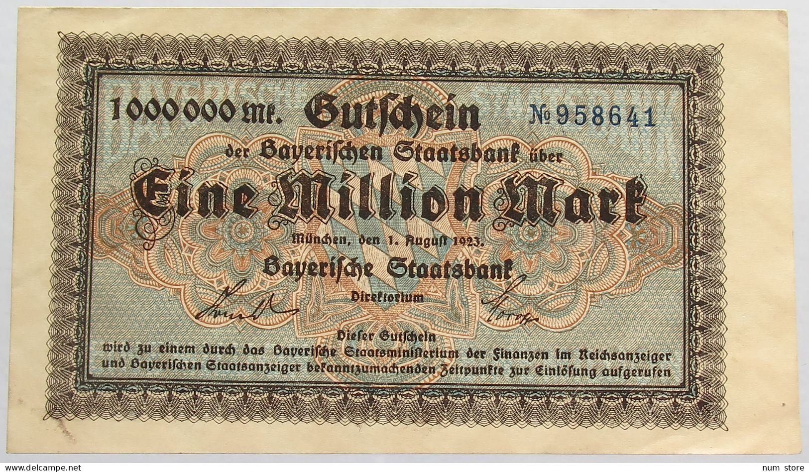 GERMANY 1 MILLION MARK 1923 BAYERN #alb008 0047 - 1 Miljoen Mark