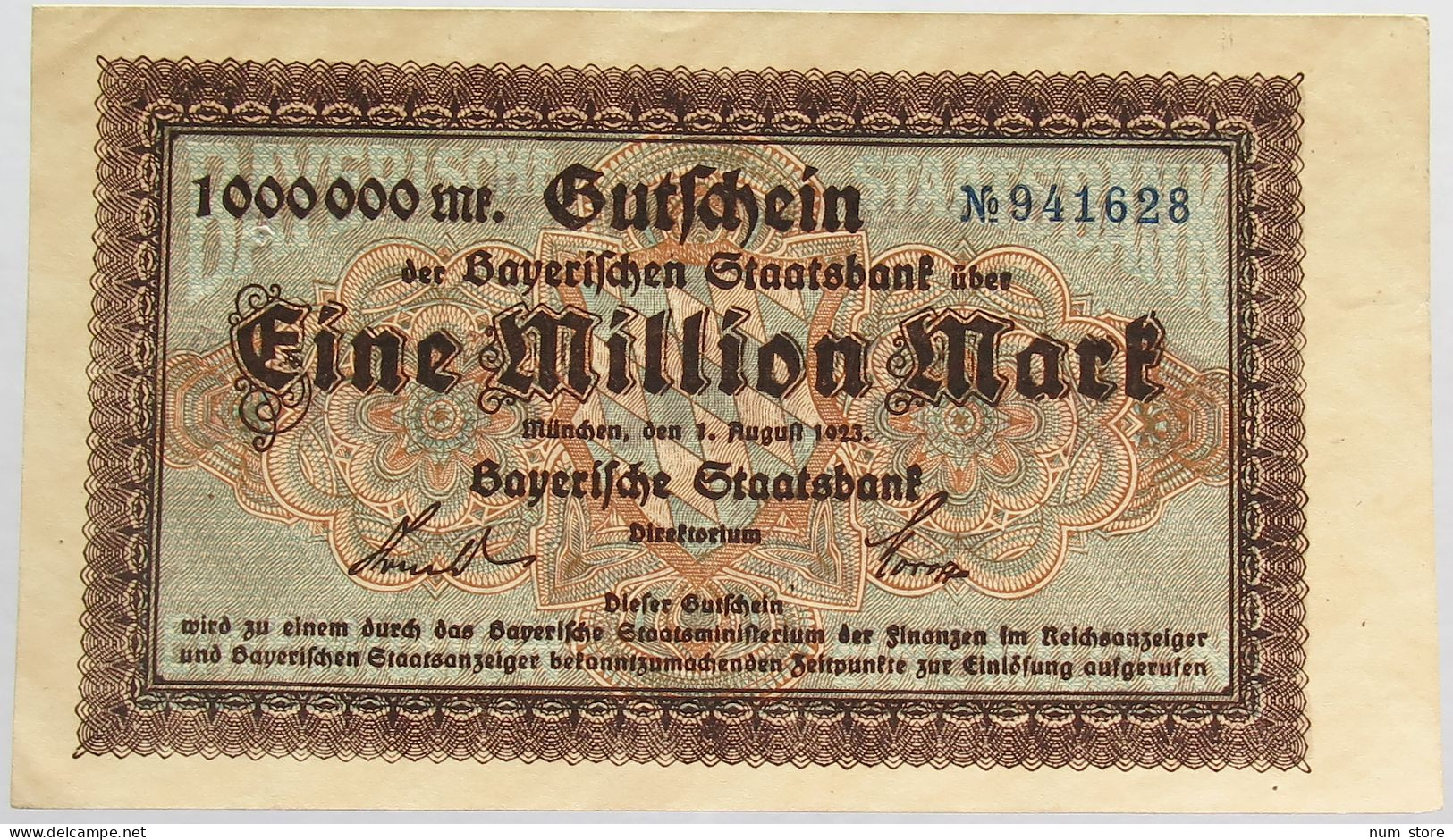 GERMANY 1 MILLION MARK 1923 BAYERN #alb008 0045 - 1 Miljoen Mark
