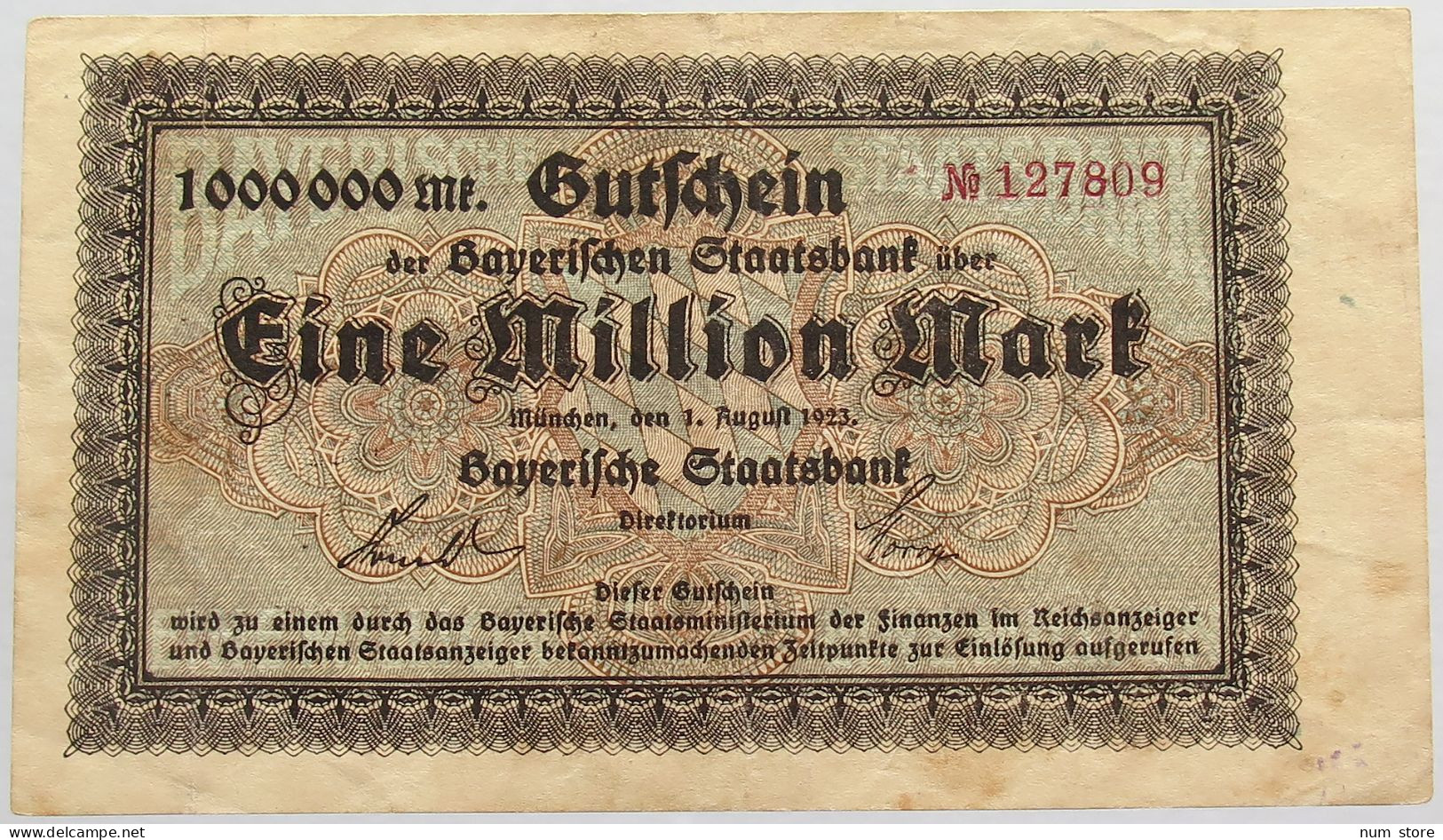 GERMANY 1 MILLION MARK 1923 BAYERN #alb008 0049 - 1 Miljoen Mark