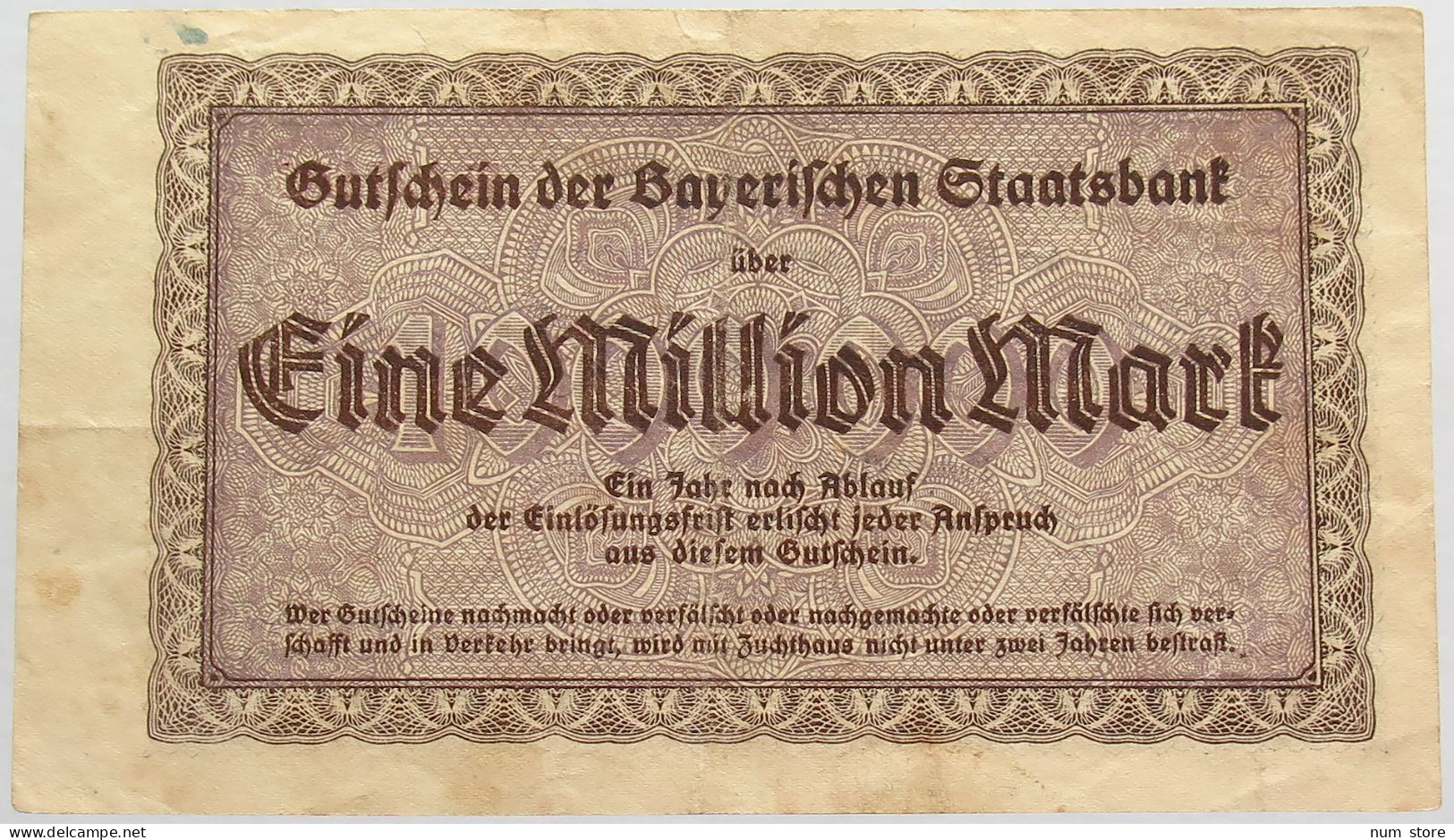 GERMANY 1 MILLION MARK 1923 BAYERN #alb008 0049 - 1 Mio. Mark