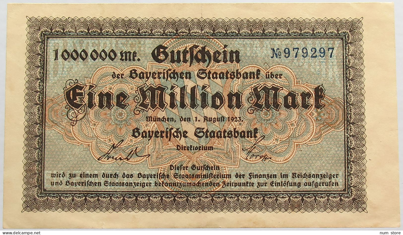 GERMANY 1 MILLION MARK 1923 BAYERN #alb008 0043 - 1 Miljoen Mark