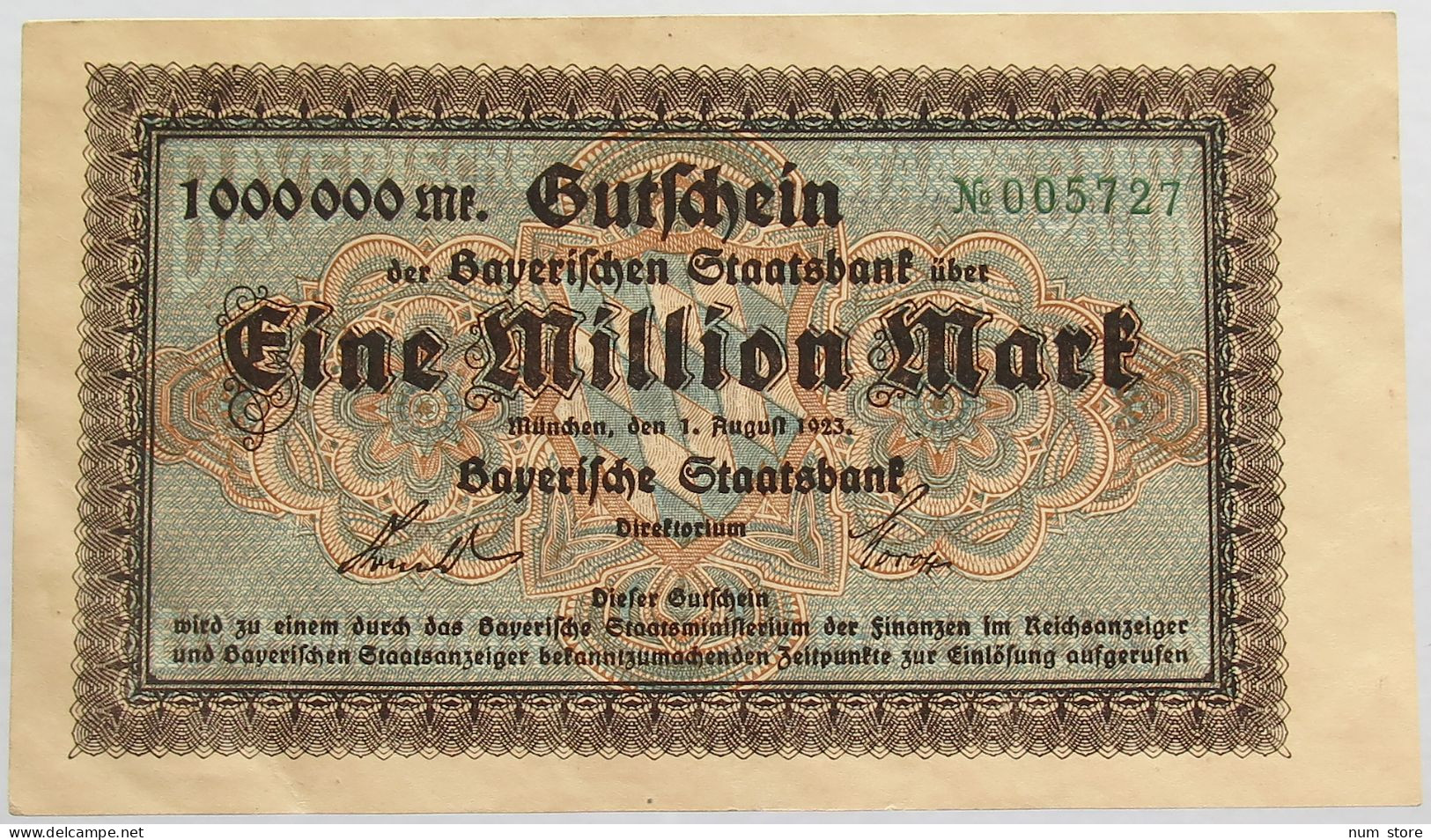 GERMANY 1 MILLION MARK 1923 BAYERN #alb008 0041 - 1 Miljoen Mark