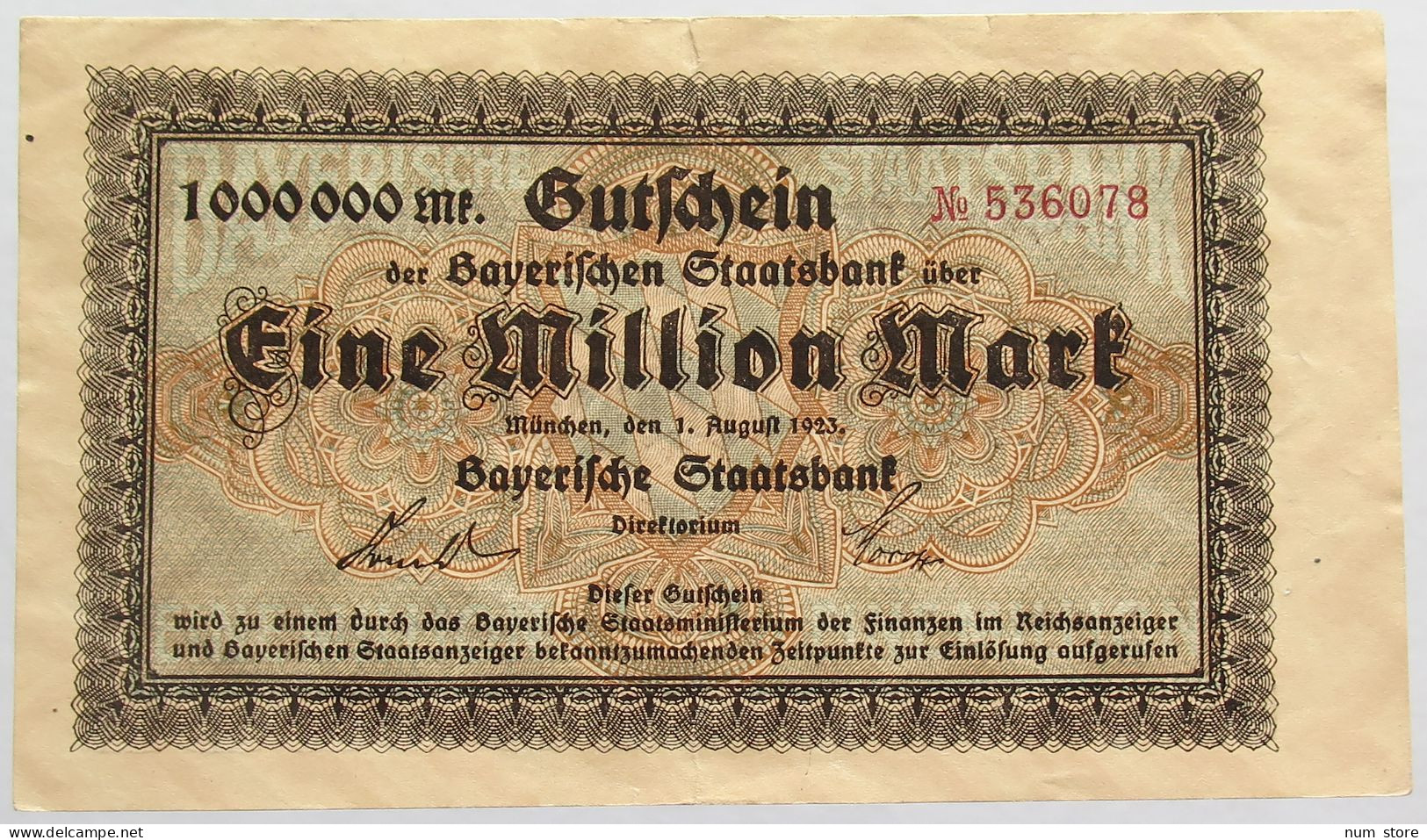 GERMANY 1 MILLION MARK 1923 BAYERN #alb008 0035 - 1 Miljoen Mark