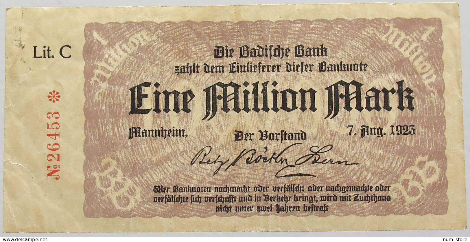 GERMANY 1 MILLION MARK 1923 BADEN #alb010 0231 - 1 Miljoen Mark