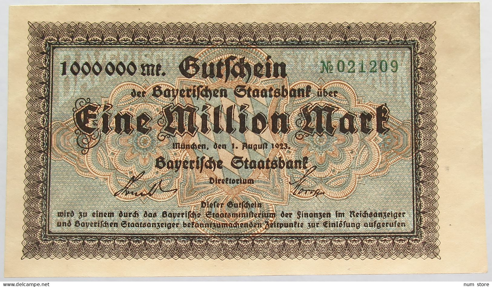 GERMANY 1 MILLION MARK 1923 BAYERN #alb008 0033 - 1 Mio. Mark