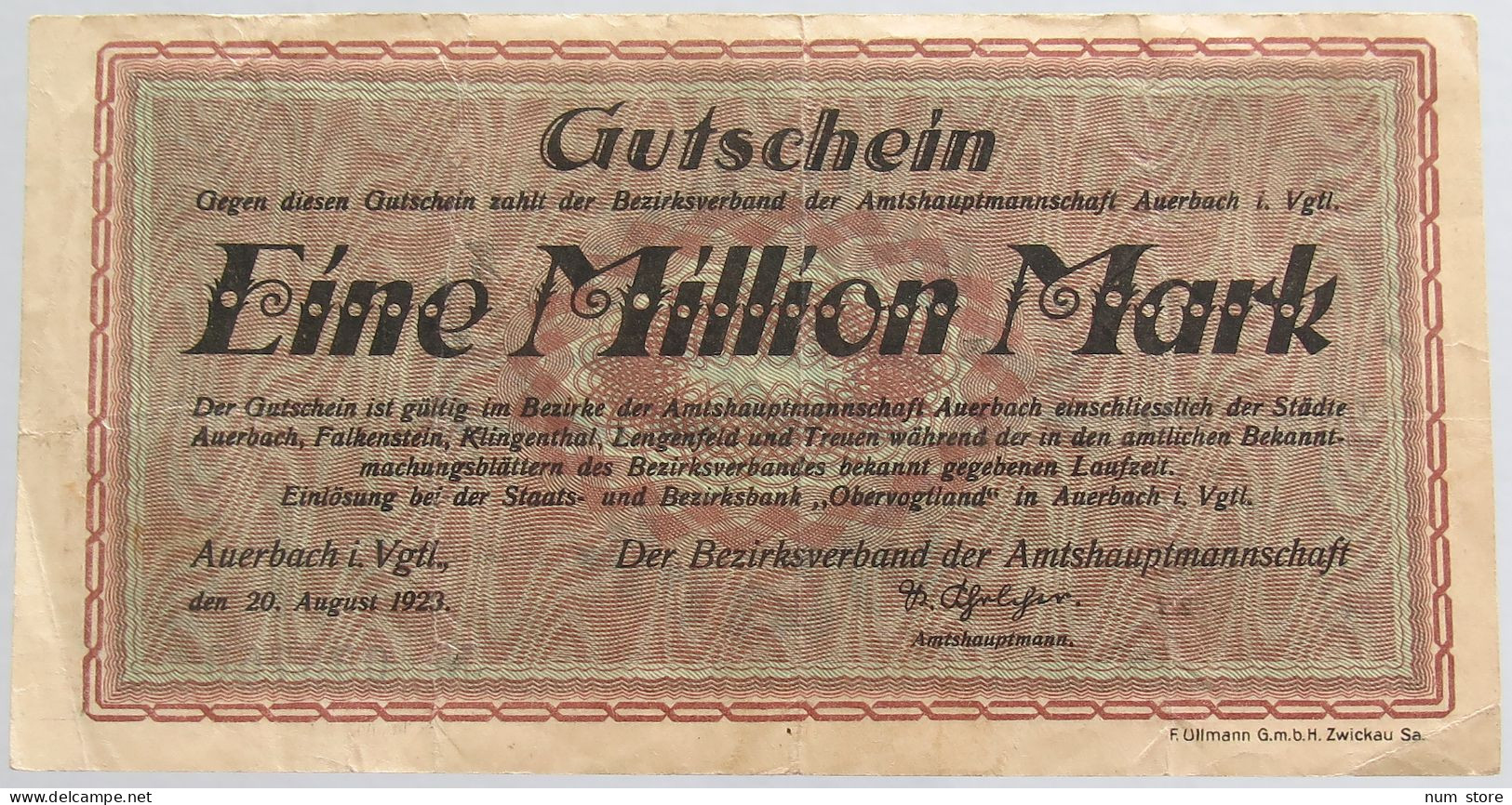 GERMANY 1 MILLION MARK 1923 AUERBACH #alb012 0035 - 1 Mio. Mark