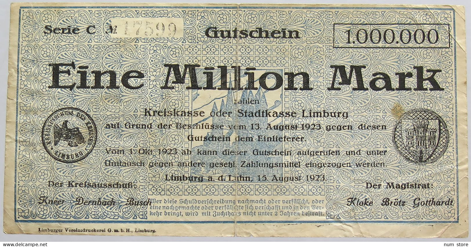 GERMANY 1 MILLION 1923 LIMBURG #alb019 0033 - 1 Miljoen Mark