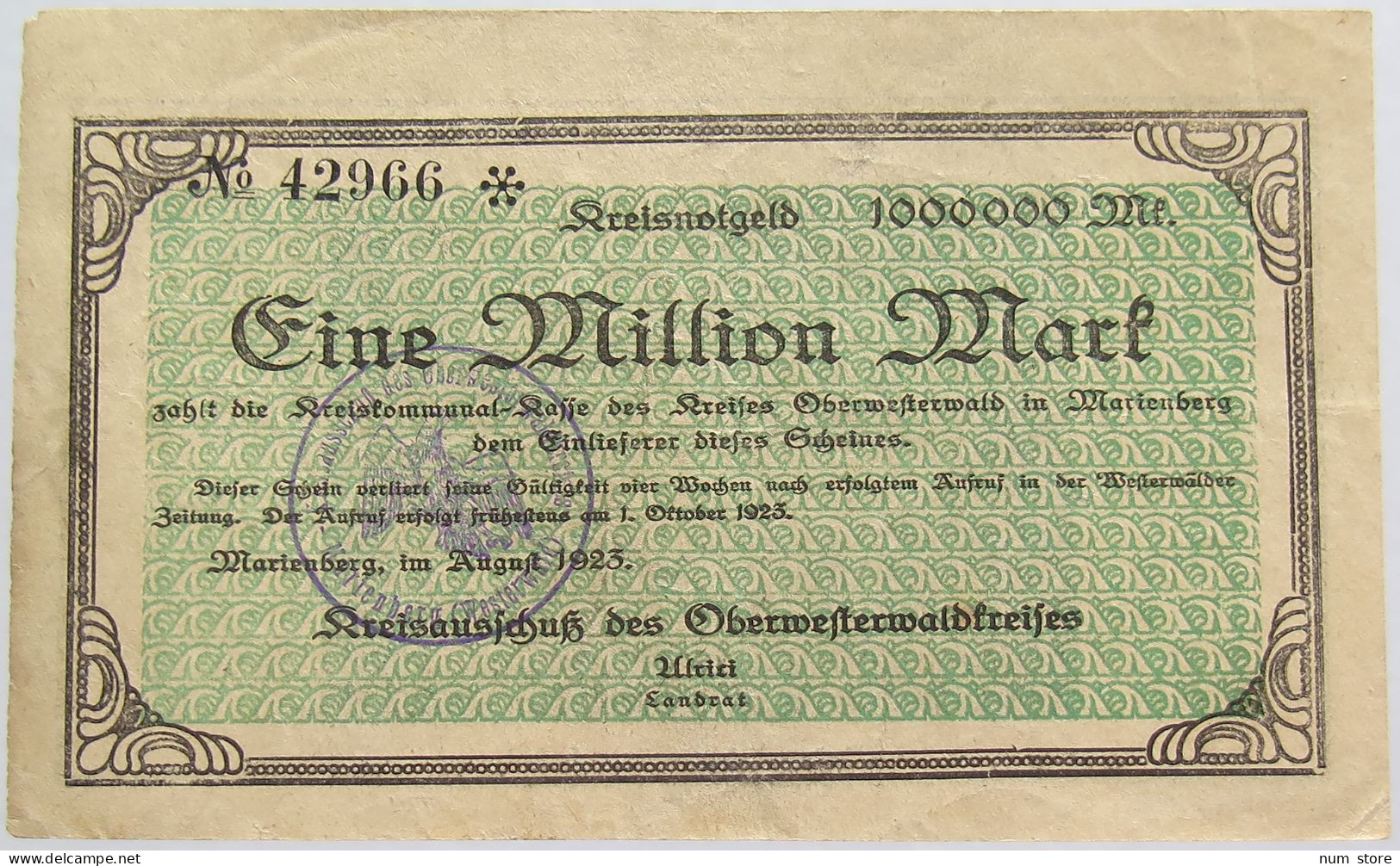 GERMANY 1 MILLION 1923 MARIENBERG #alb019 0019 - 1 Mio. Mark