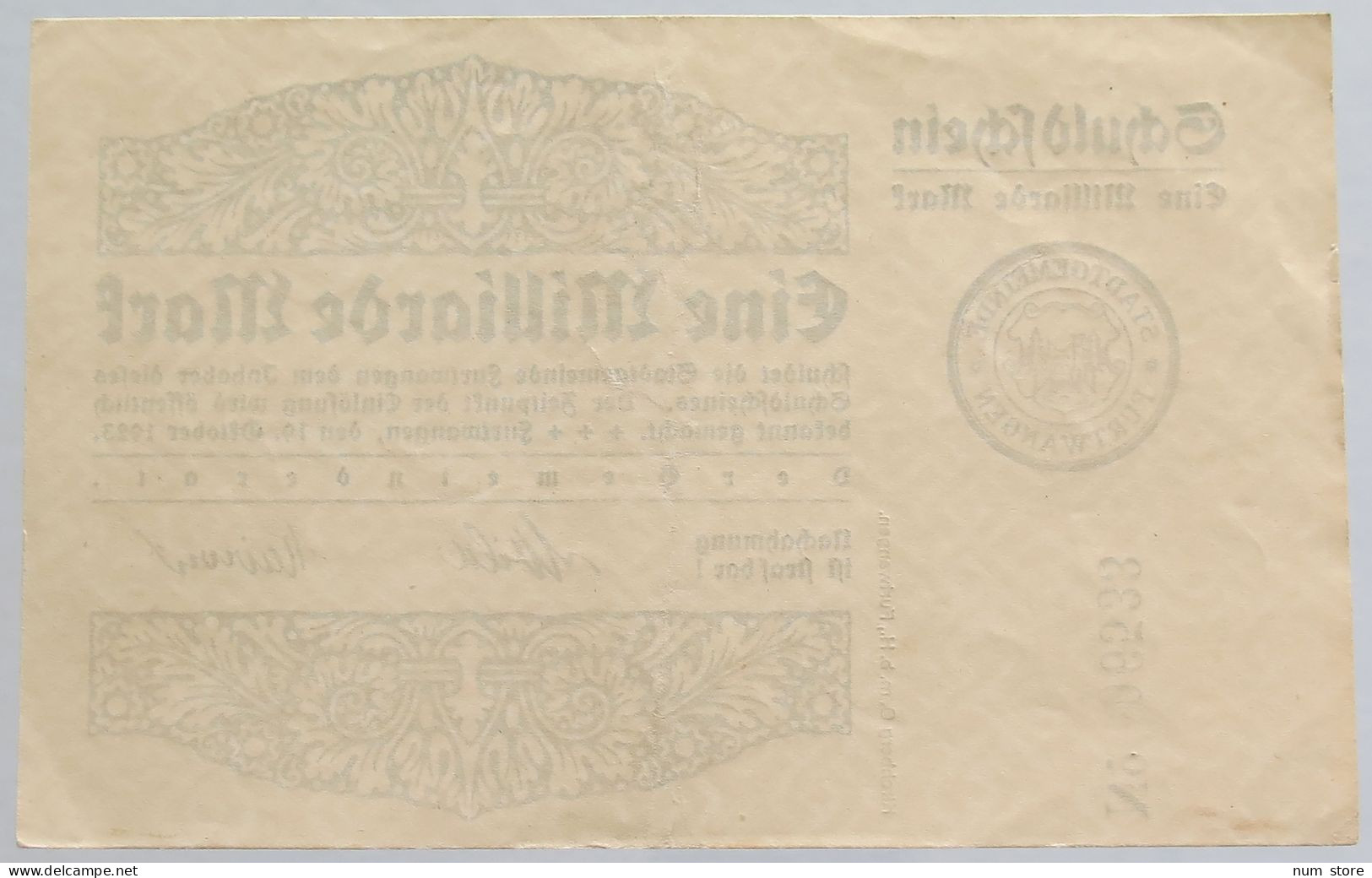 GERMANY 1 MILLIARDE 1923 FURTWANGEN #alb012 0031 - 1 Mrd. Mark