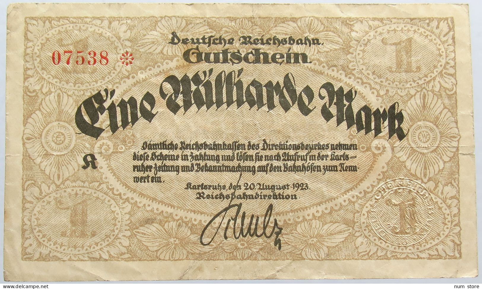 GERMANY 1 MILLIARDE MARK REICHSBAHN #alb004 0371 - 1 Miljard Mark