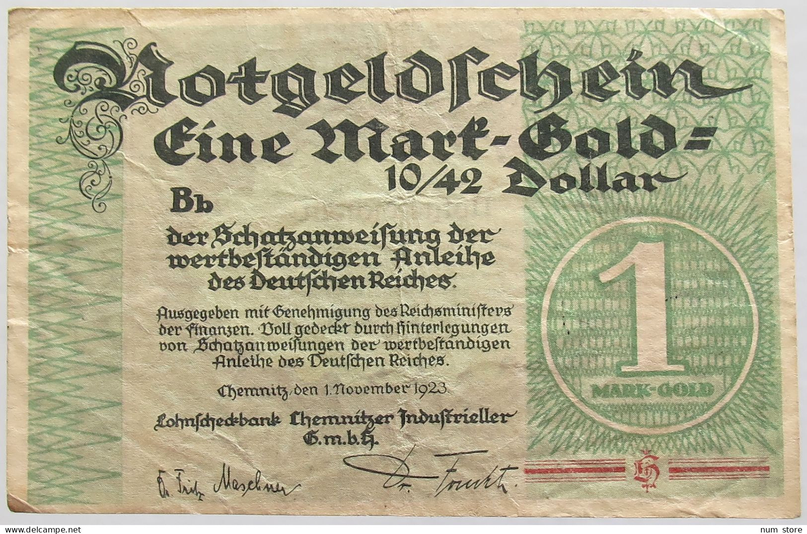 GERMANY 1 MARK CHEMNITZ 1923 #alb010 0223 - 1 Mark