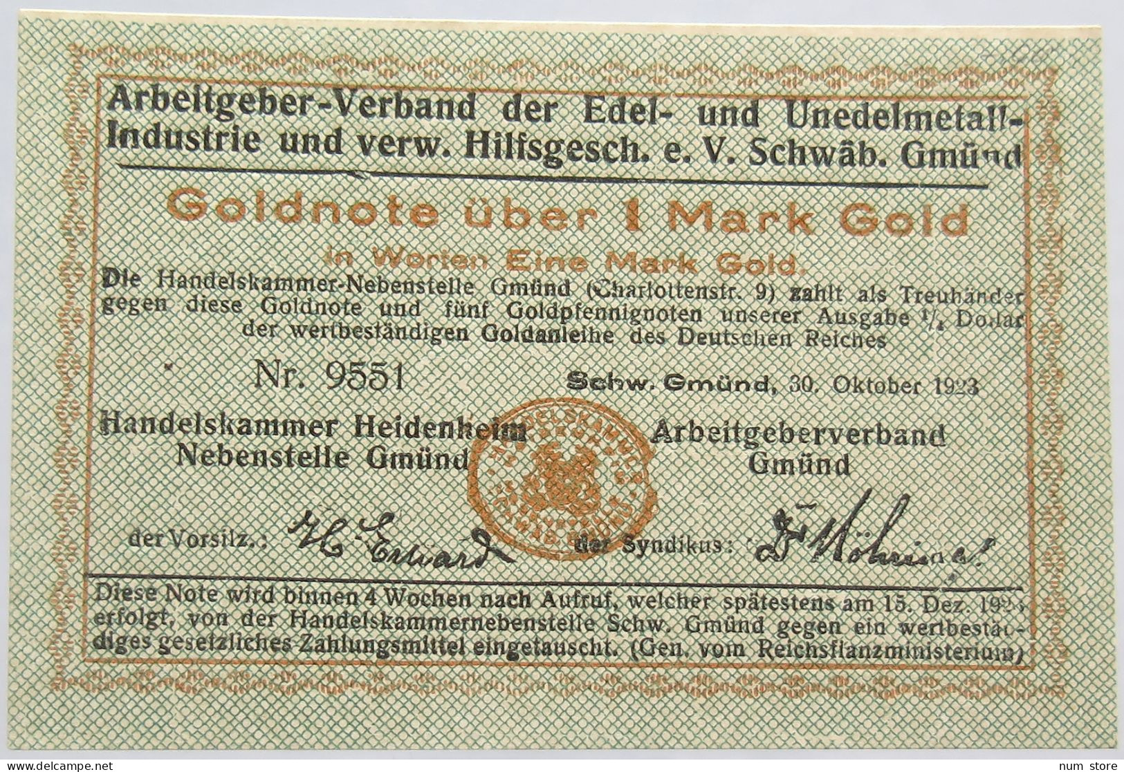 GERMANY 1 MARK GOLD 1923 RARE #alb002 0325 - 1 Mark