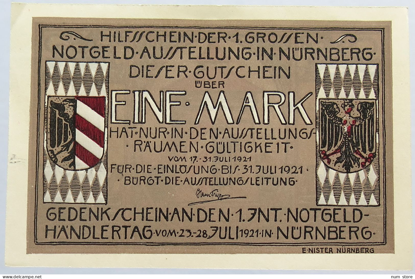 GERMANY 1 MARK 1921 NURNBERG #alb003 0659 - 1 Mark