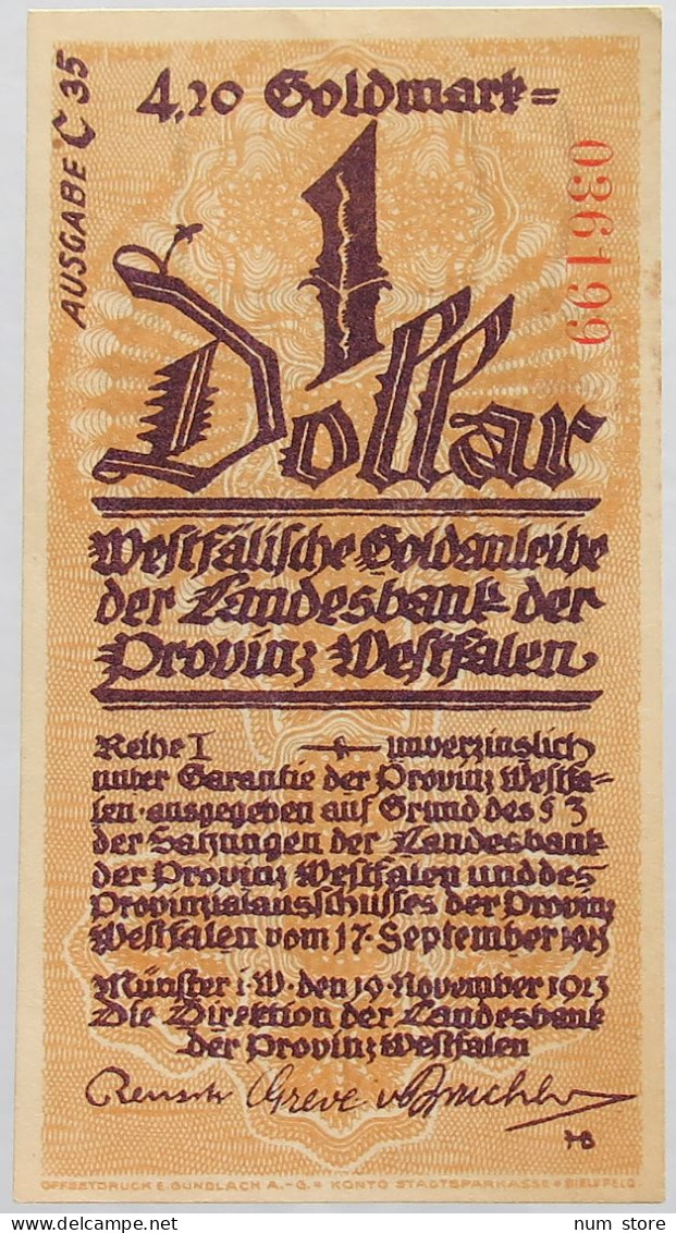 GERMANY 1 DOLLAR 1923 WESTFALEN #alb008 0179 - Unclassified
