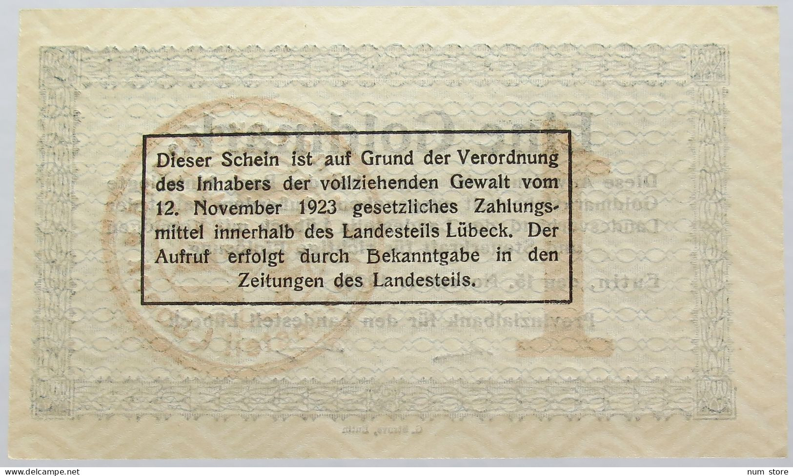 GERMANY 1 GOLDMARK LUBECK 1923 #alb008 0217 - Deutsche Golddiskontbank