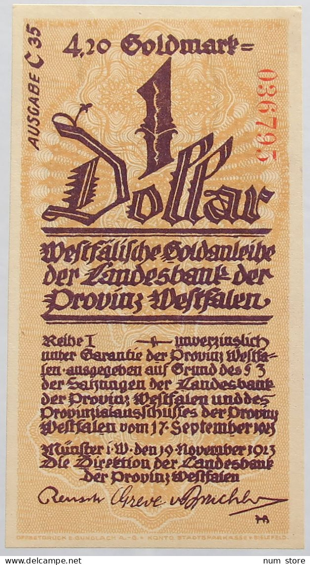 GERMANY 1 DOLLAR 1923 WESTFALEN #alb008 0173 - Unclassified