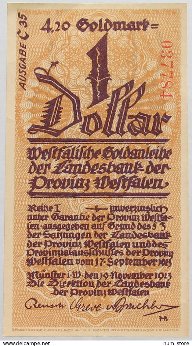 GERMANY 1 DOLLAR 1923 WESTFALEN #alb008 0167 - Unclassified