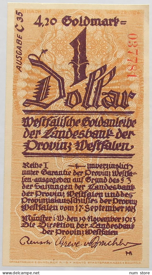 GERMANY 1 DOLLAR 1923 WESTFALEN #alb008 0177 - Ohne Zuordnung