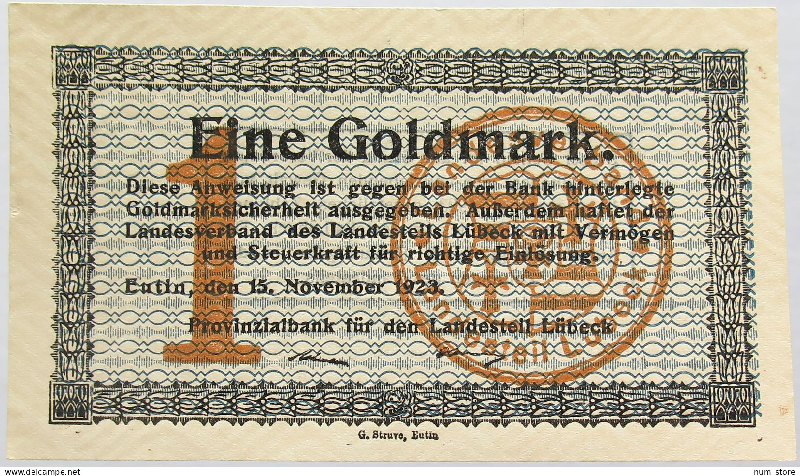 GERMANY 1 GOLDMARK LUBECK 1923 #alb008 0215 - Deutsche Golddiskontbank
