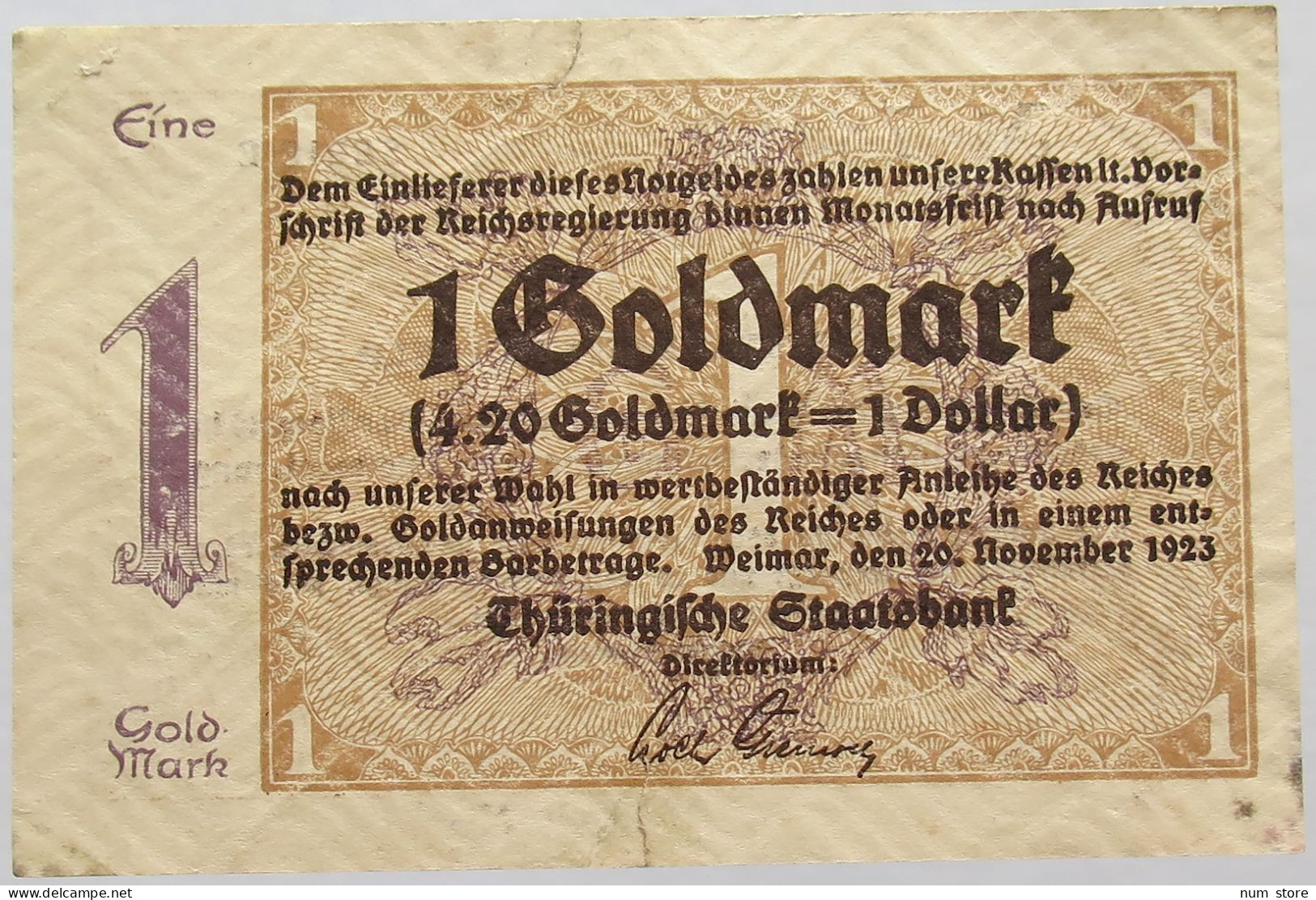 GERMANY 1 GOLDMARK 1923 THURINGEN #alb008 0257 - Deutsche Golddiskontbank