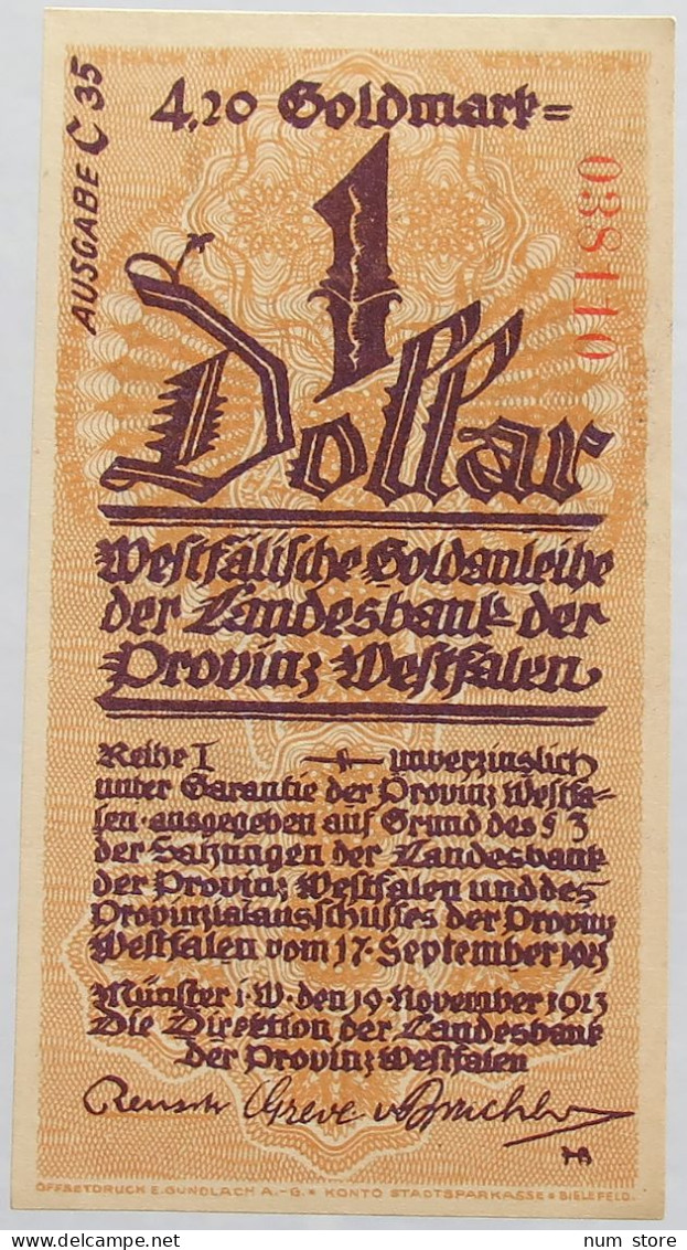 GERMANY 1 DOLLAR 1923 WESTFALEN #alb008 0169 - Zonder Classificatie