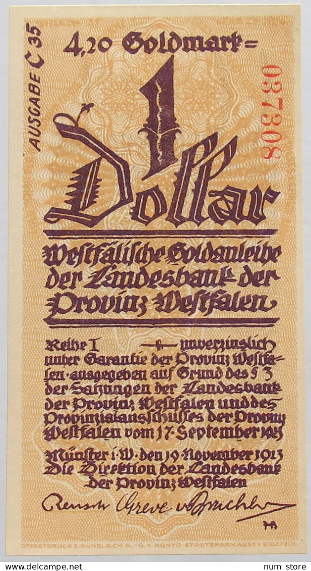 GERMANY 1 DOLLAR 1923 WESTFALEN #alb008 0171 - Ohne Zuordnung
