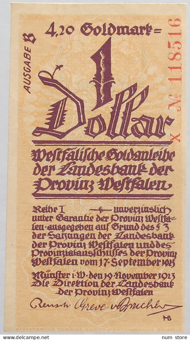 GERMANY 1 DOLLAR 1923 WESTFALEN #alb008 0165 - Zonder Classificatie