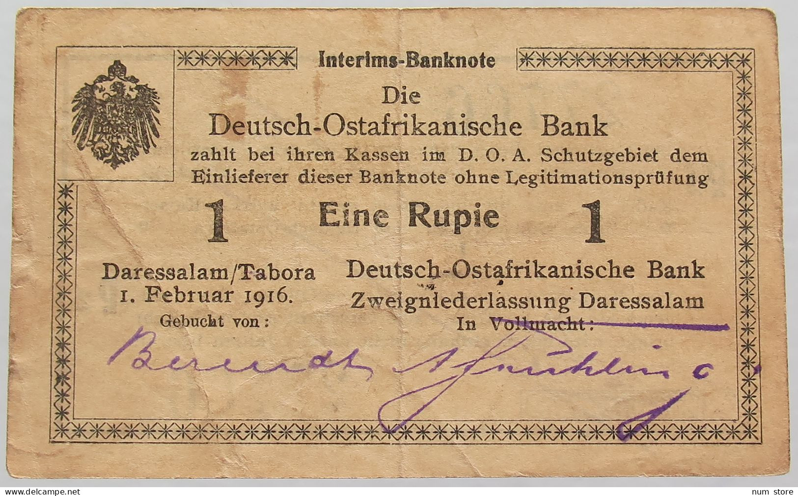 GERMAN OSTAFRIKA 1 RUPIE 1915 #alb017 0253 - Deutsch-Ostafrikanische Bank