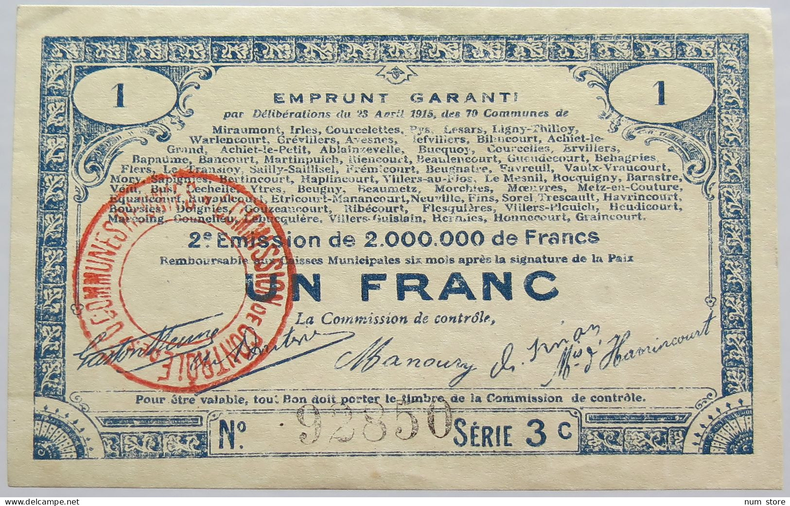 FRANCE FRANC 1915 MIRAUMONT 70 COMMUNES #alb020 0021 - Ohne Zuordnung