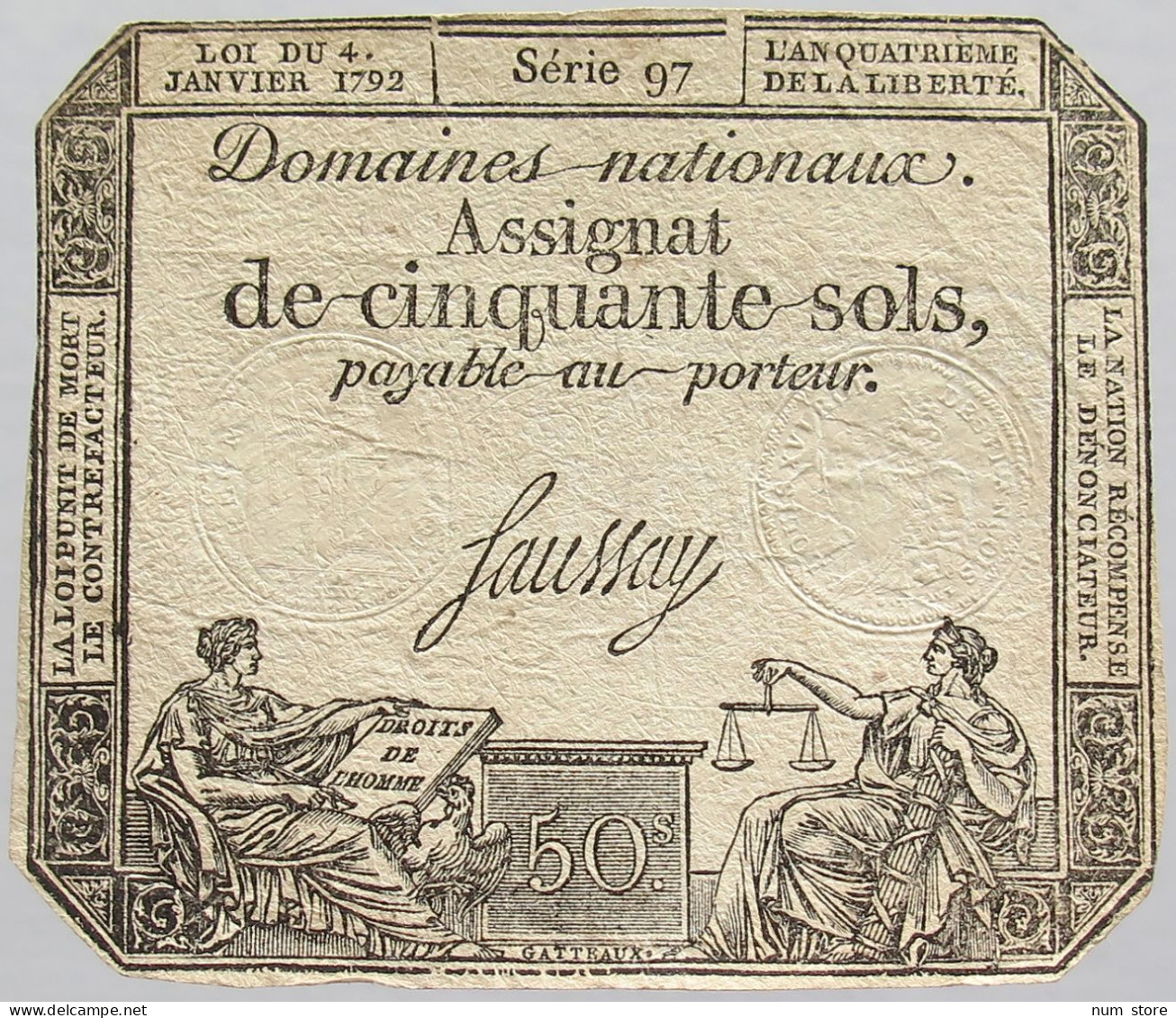 FRANCE ASSIGNAT 50 SOLS 1793 #alb010 0265 - Assignats