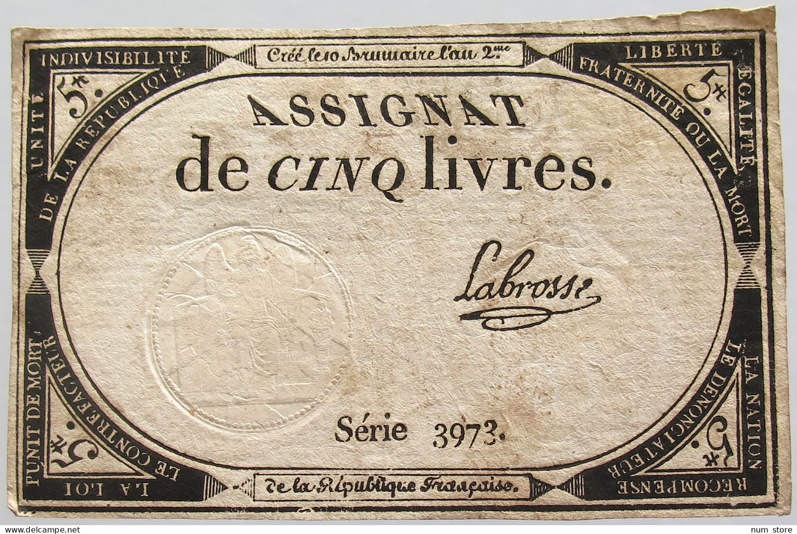 FRANCE ASSIGNAT 5 LIVRES #alb010 0243 - Assignats & Mandats Territoriaux