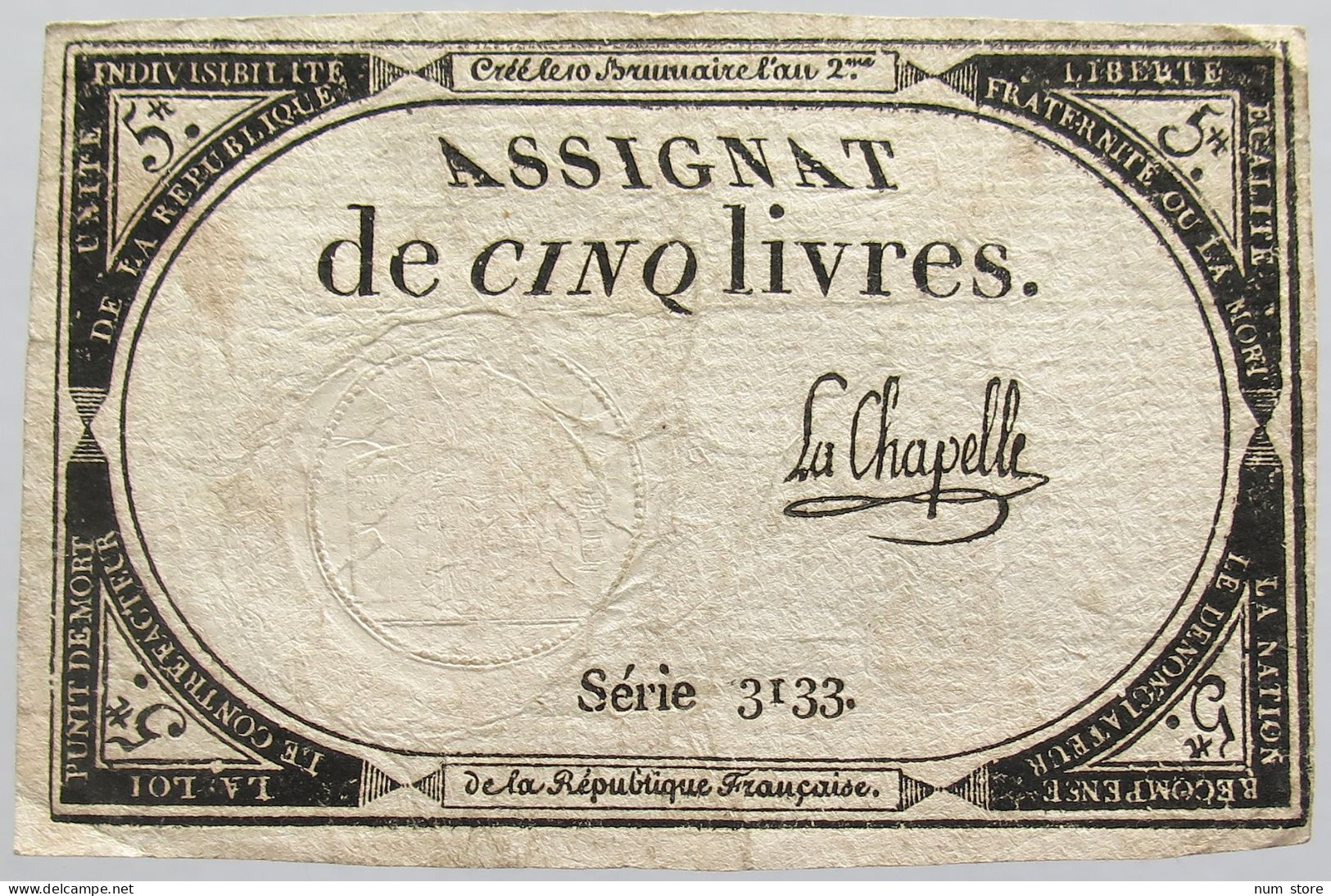 FRANCE ASSIGNAT 5 LIVRES #alb010 0245 - Assignats