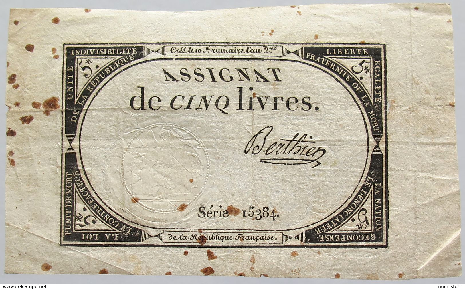 FRANCE ASSIGNAT 5 LIVRES #alb010 0237 - Assegnati