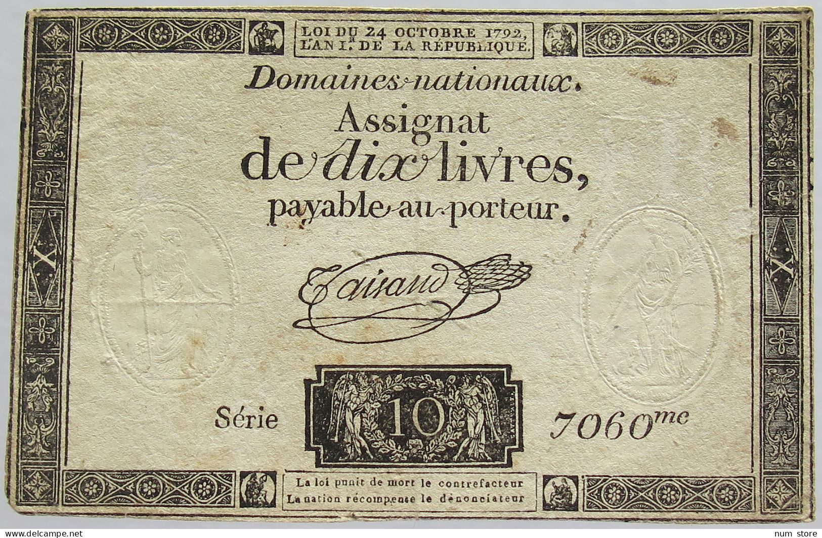 FRANCE ASSIGNAT 10 LIVERS 1792 #alb010 0283 - Assegnati