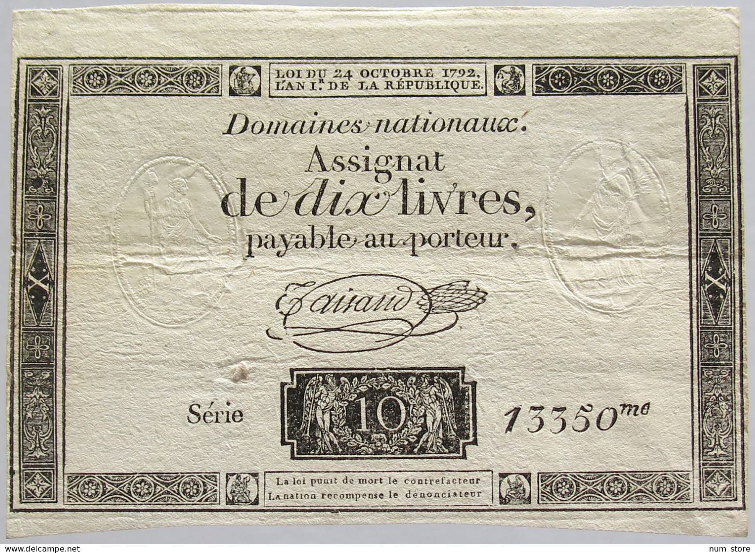 FRANCE ASSIGNAT 10 LIVERS 1792 #alb010 0281 - Assignats