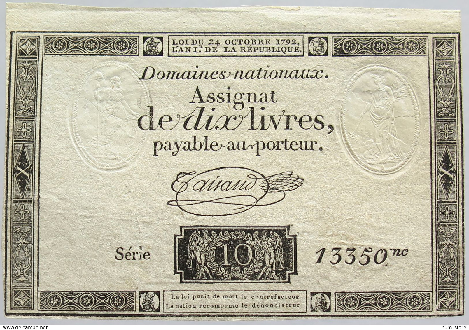 FRANCE ASSIGNAT 10 LIVERS 1792 #alb010 0275 - Assegnati