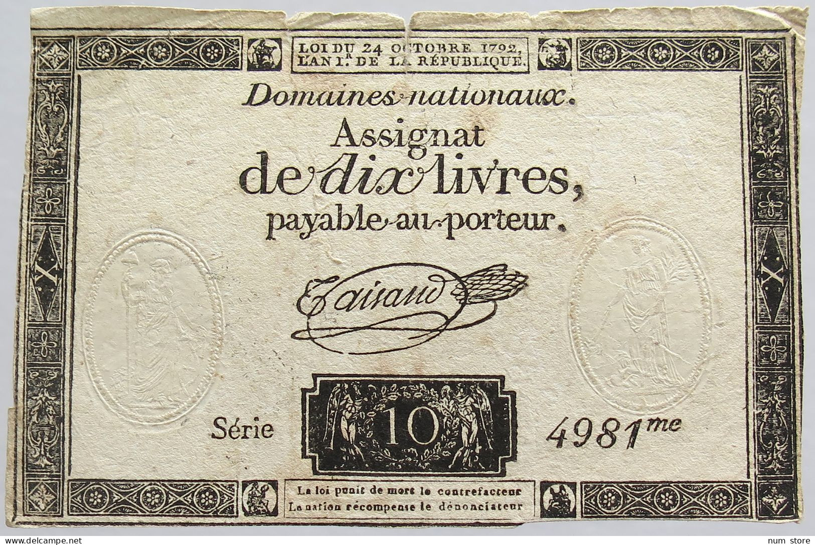 FRANCE ASSIGNAT 10 LIVERS 1792 #alb010 0273 - Assignats