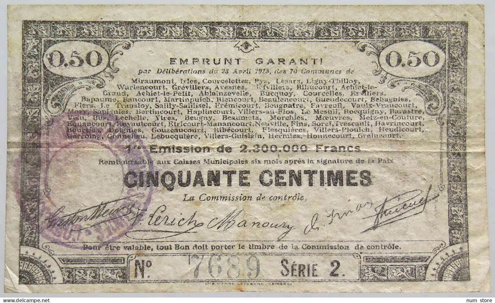 FRANCE 50 CENTIMES 1915 70 COMMUNES #alb020 0023 - Ohne Zuordnung