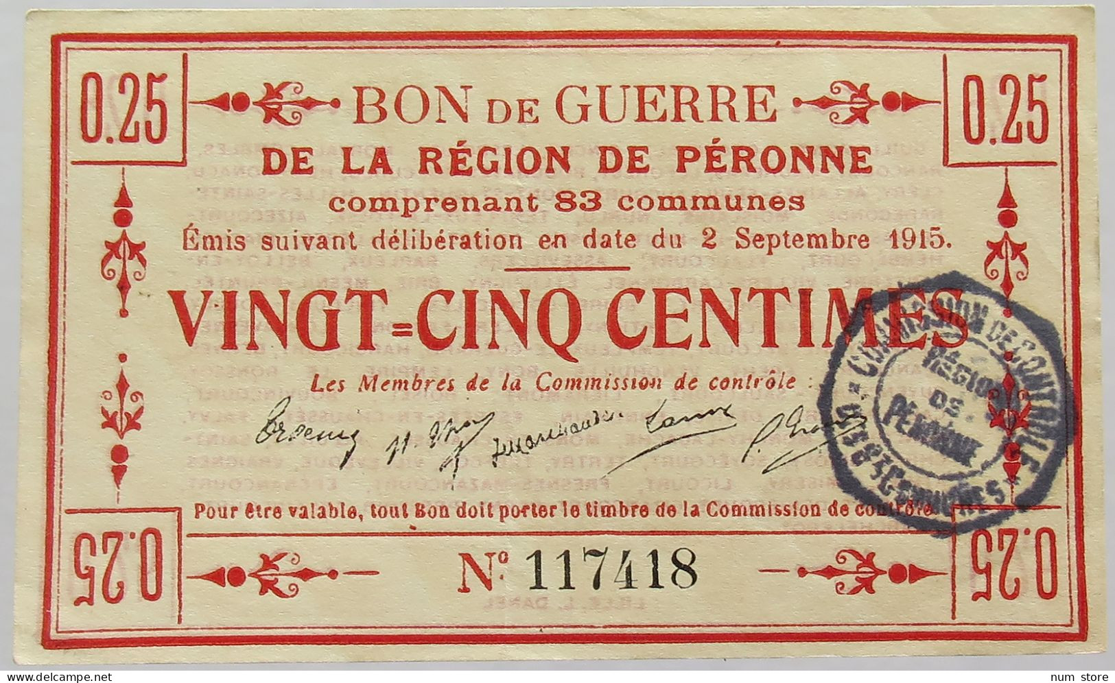 FRANCE 25 CENTIMES 1915 PERONNE #alb017 0265 - Non Classés