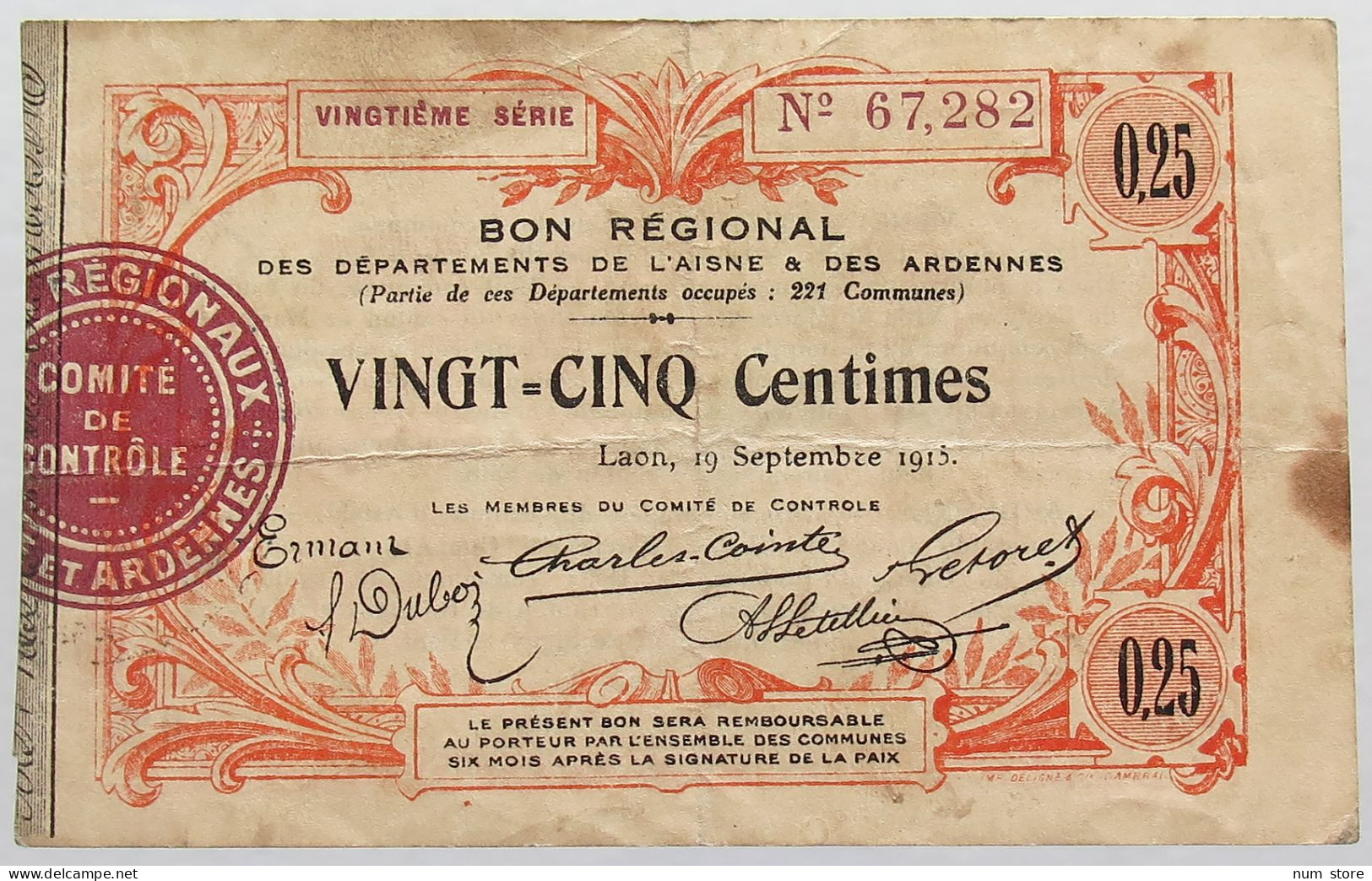 FRANCE 25 CENTIMES 1915 AEDENNES #alb016 0011 - Unclassified