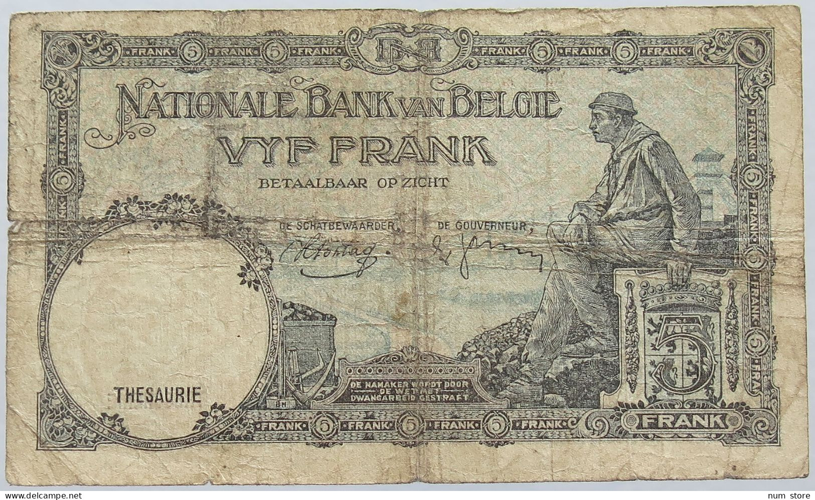 BELGIUM 5 FRANCS 1938 #alb004 0265 - 5 Francos
