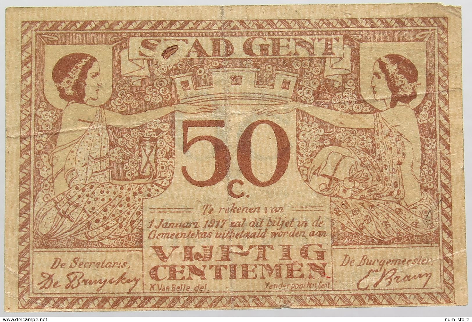 BELGIUM 50 CENTIMES 1917 GENT #alb004 0581 - Autres & Non Classés