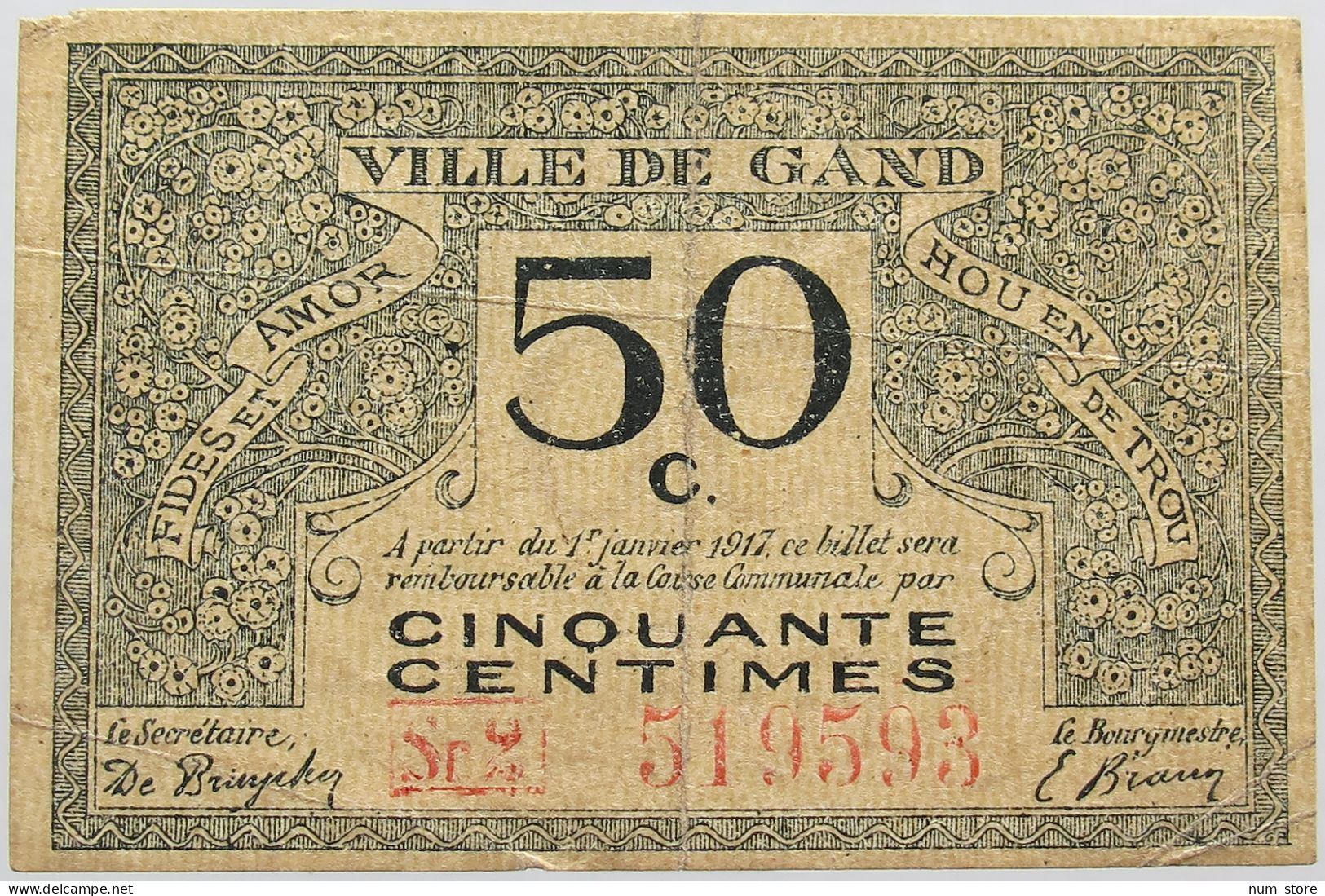 BELGIUM 50 CENTIMES 1917 GENT #alb004 0581 - Andere & Zonder Classificatie