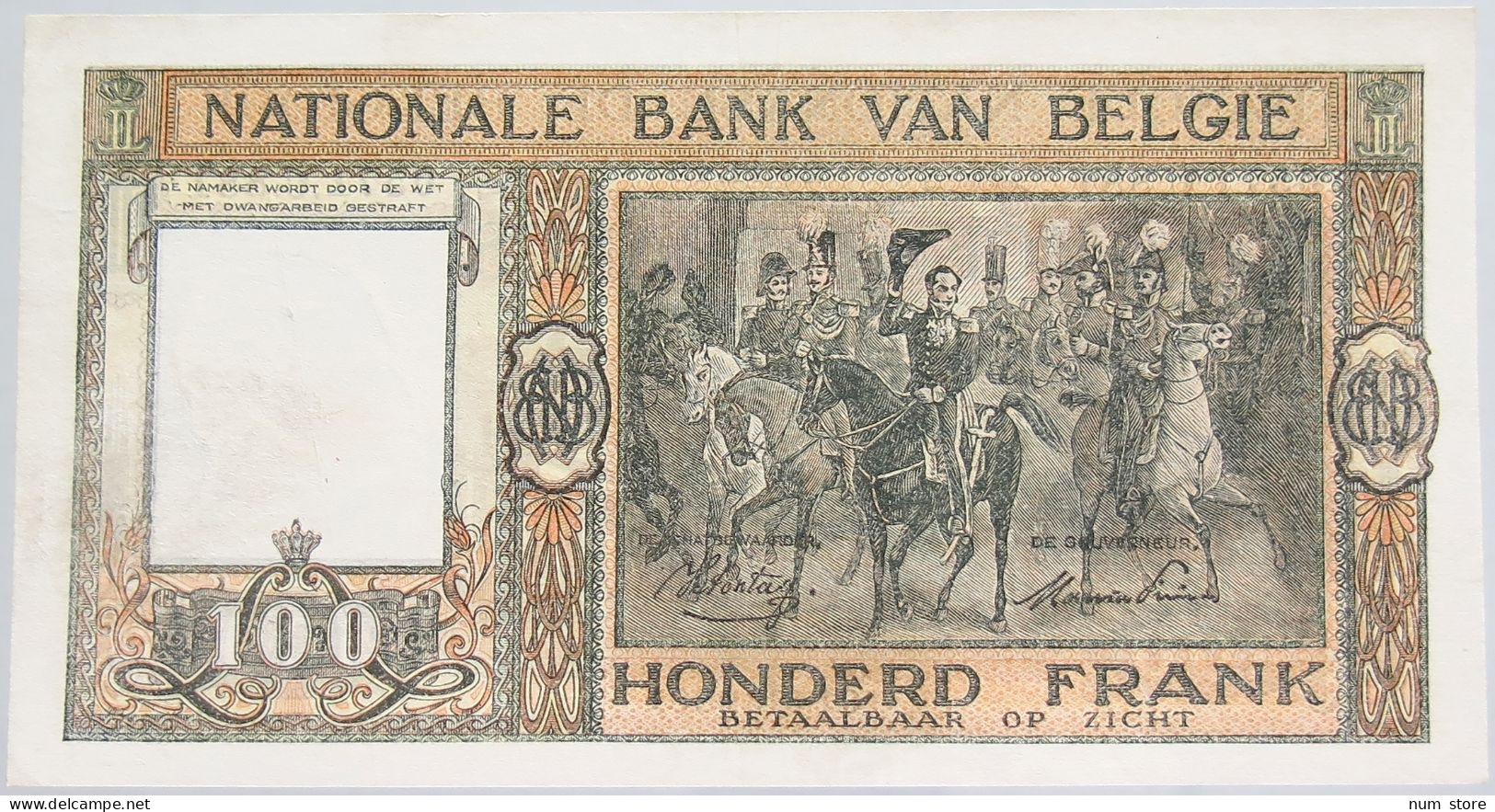 BELGIUM 100 FRANCS 1945 AUNC #alb010 0291 - 100 Francs