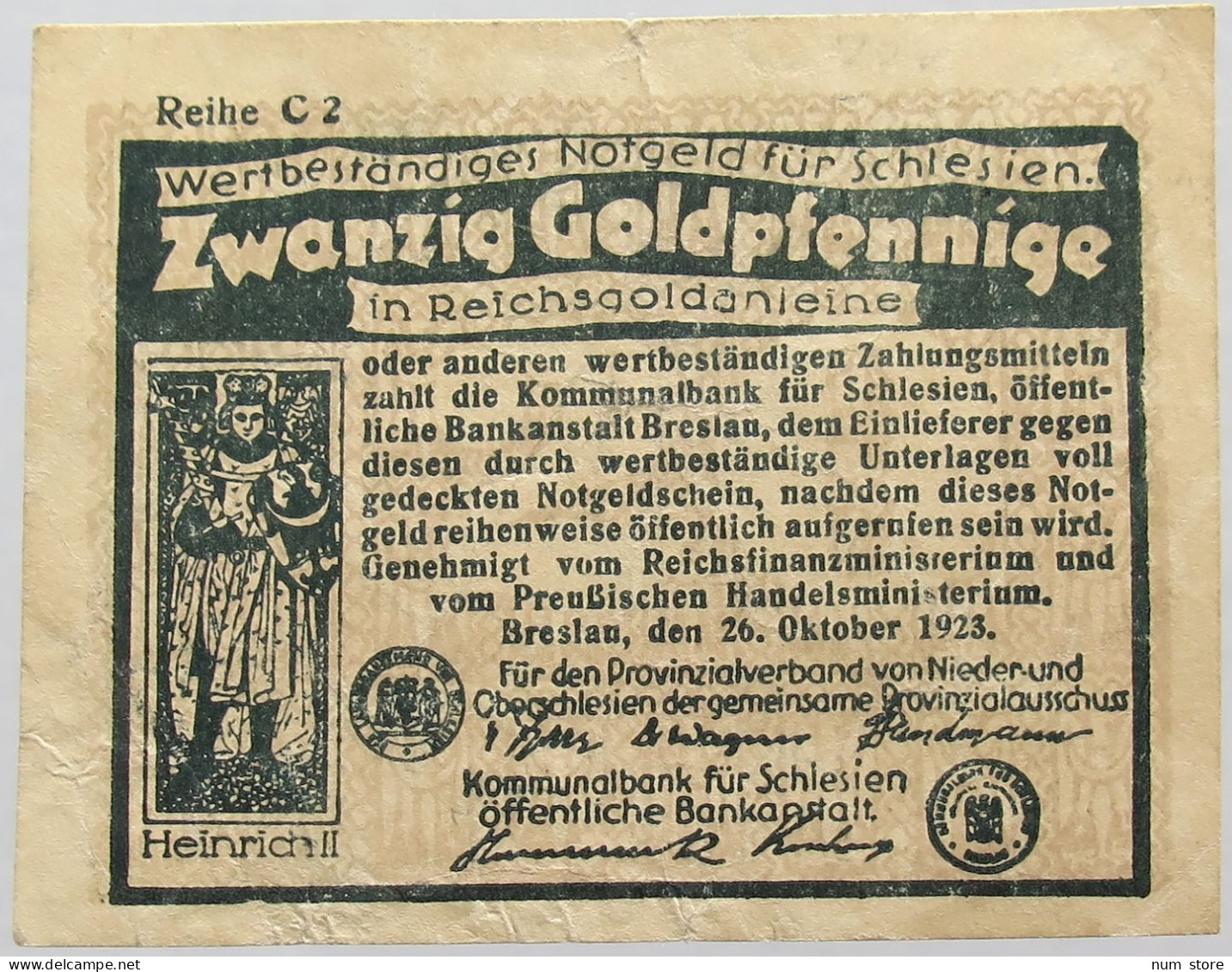 GERMANY 20 GOLDPFENNIGE 1923 SCHLESIEN #alb008 0241 - Deutsche Golddiskontbank